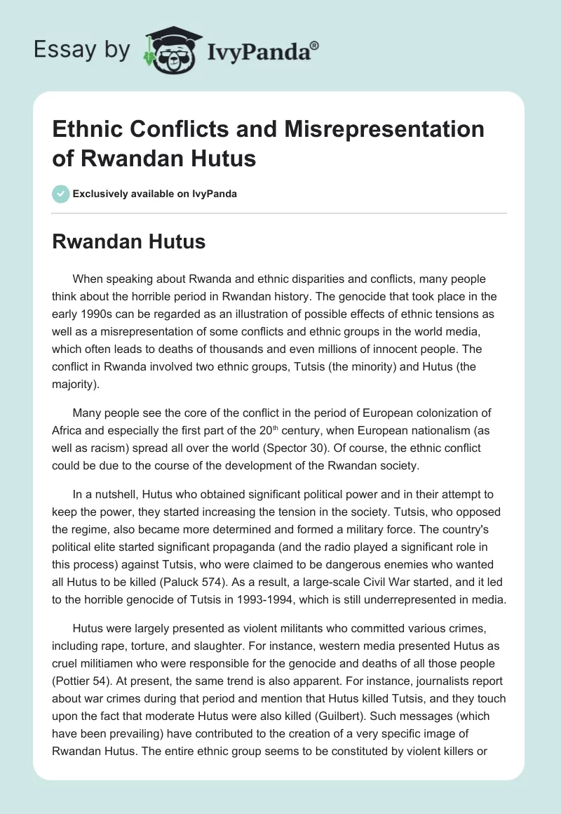 Ethnic Conflicts and Misrepresentation of Rwandan Hutus. Page 1