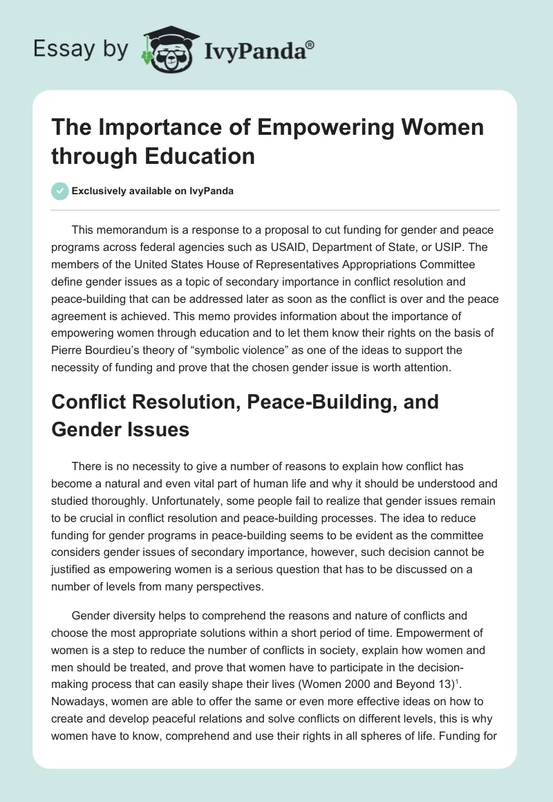 The Importance of Empowering Women through Education. Page 1