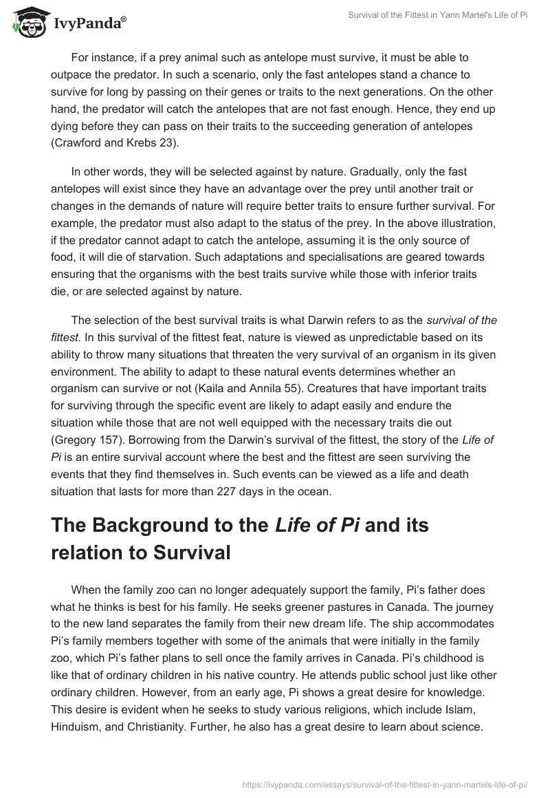 Survival of the Fittest in Yann Martel's "Life of Pi". Page 2
