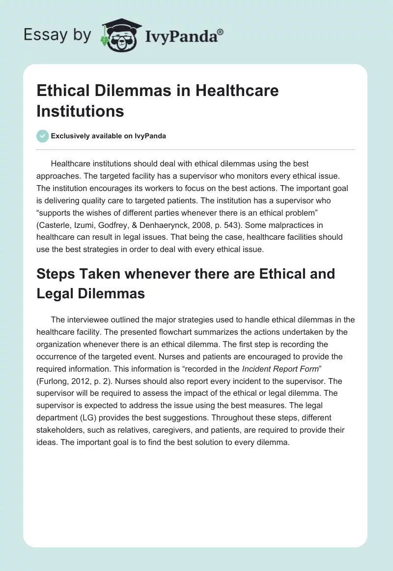 Ethical Dilemmas in Healthcare Institutions. Page 1