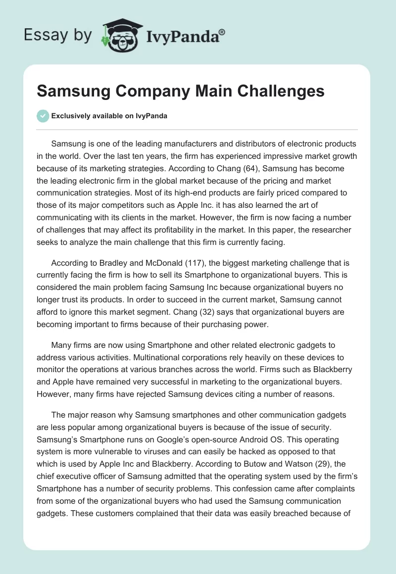 Samsung Company Main Challenges Essay. Page 1
