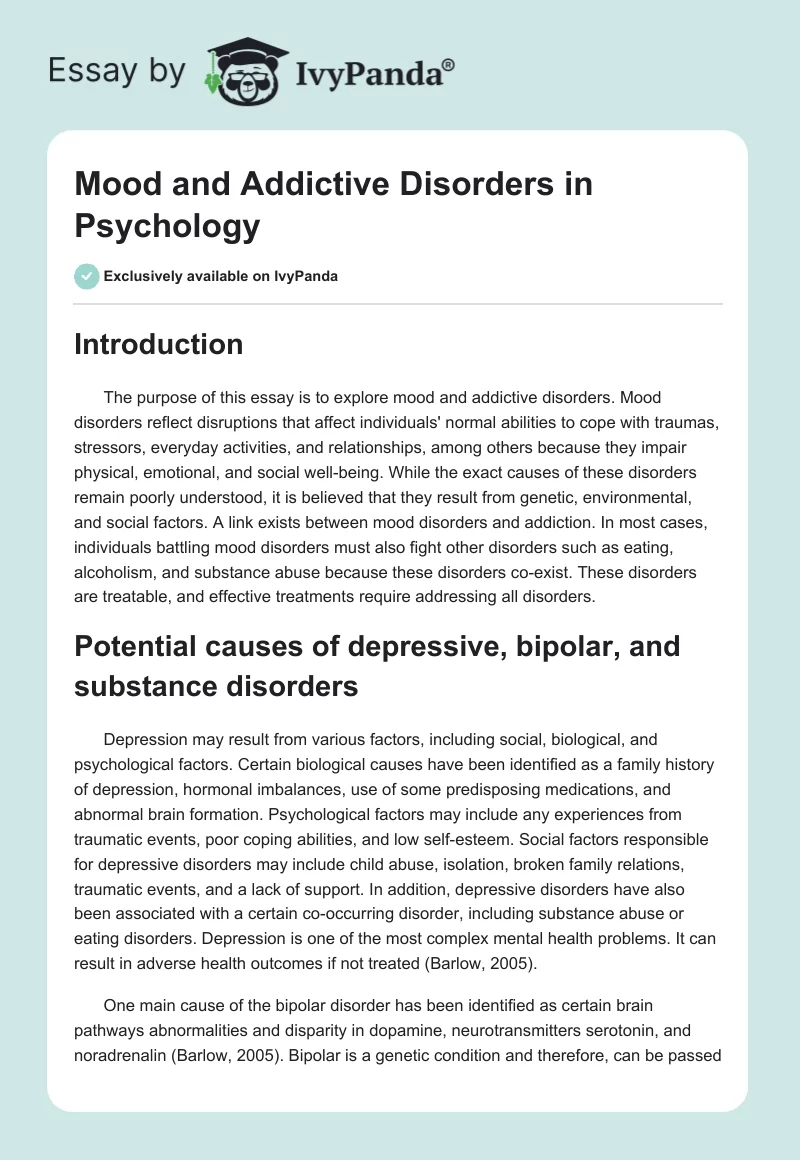 Mood and Addictive Disorders in Psychology. Page 1