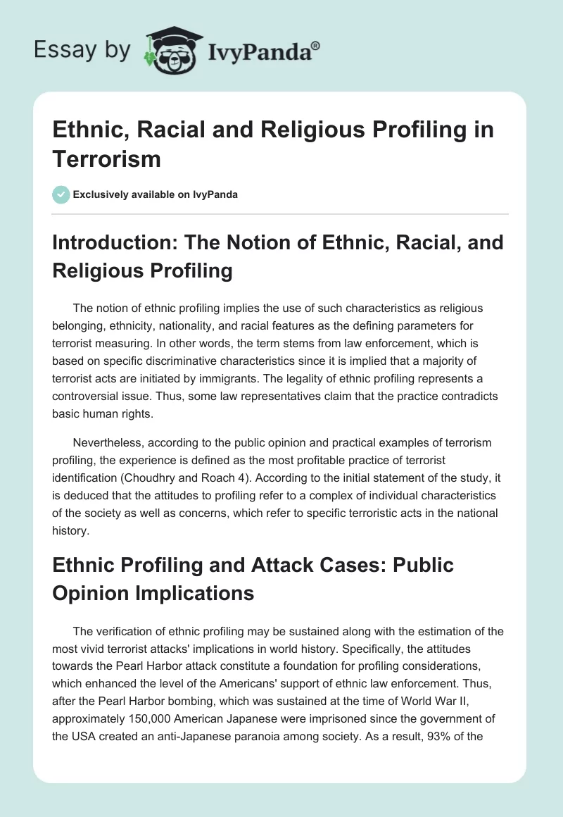 Ethnic, Racial and Religious Profiling in Terrorism. Page 1