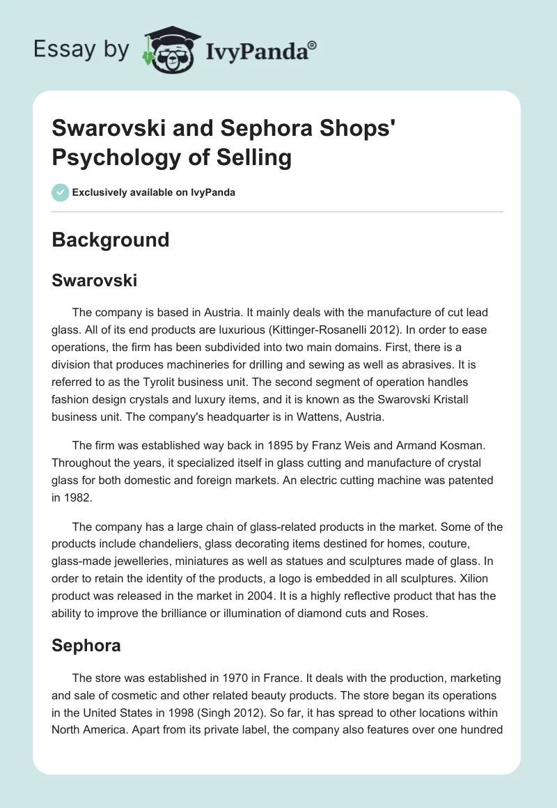 Swarovski and Sephora Shops' Psychology of Selling. Page 1