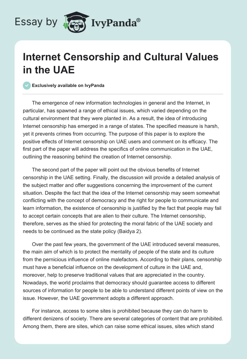 Internet Censorship and Cultural Values in the UAE. Page 1
