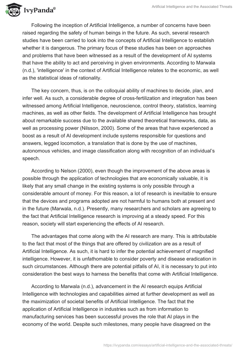 Artificial Intelligence and the Associated Threats. Page 3