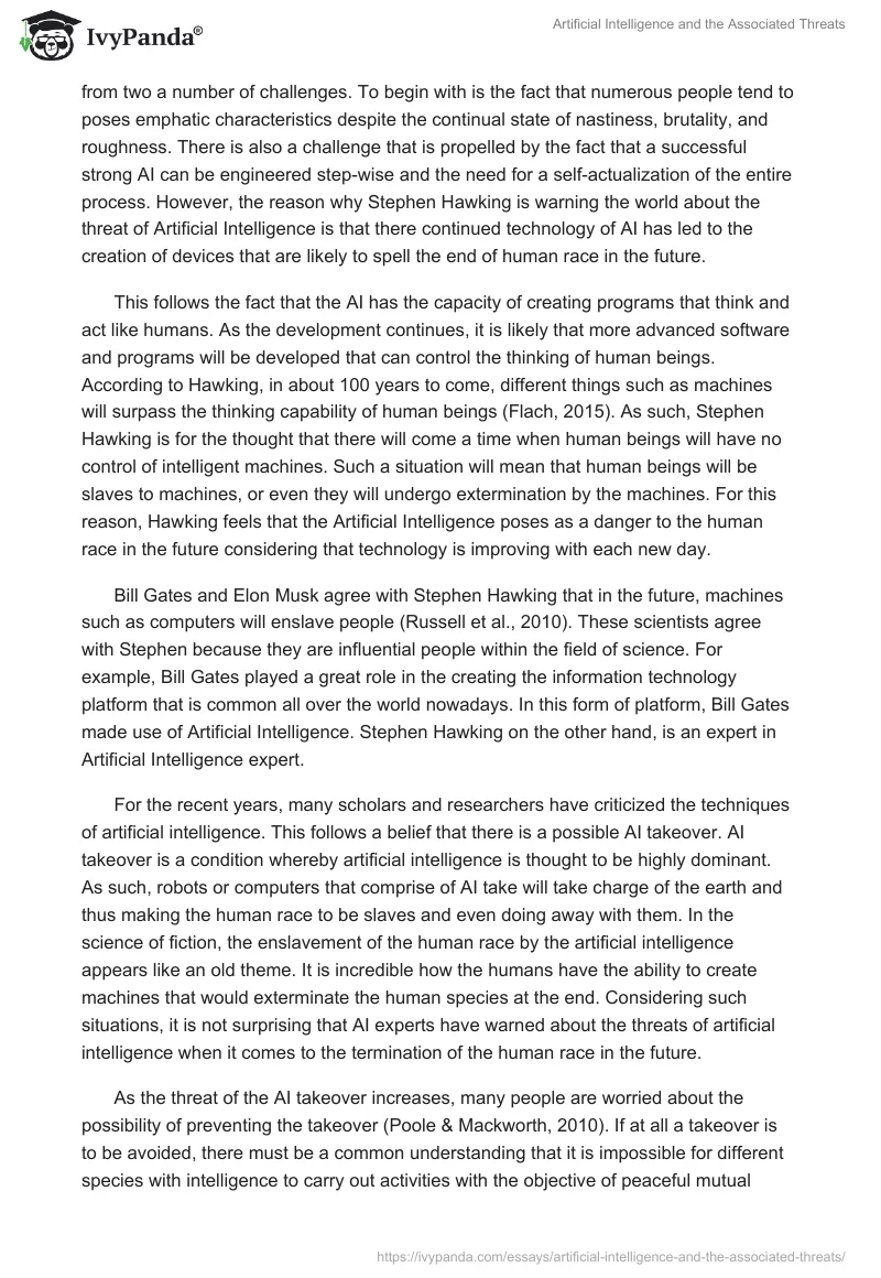 Artificial Intelligence and the Associated Threats. Page 5