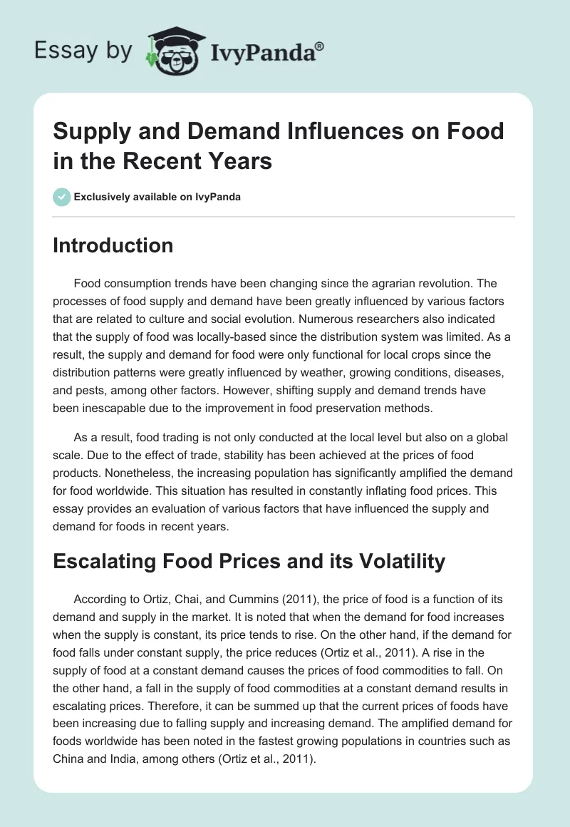 Supply and Demand Influences on Food in the Recent Years. Page 1