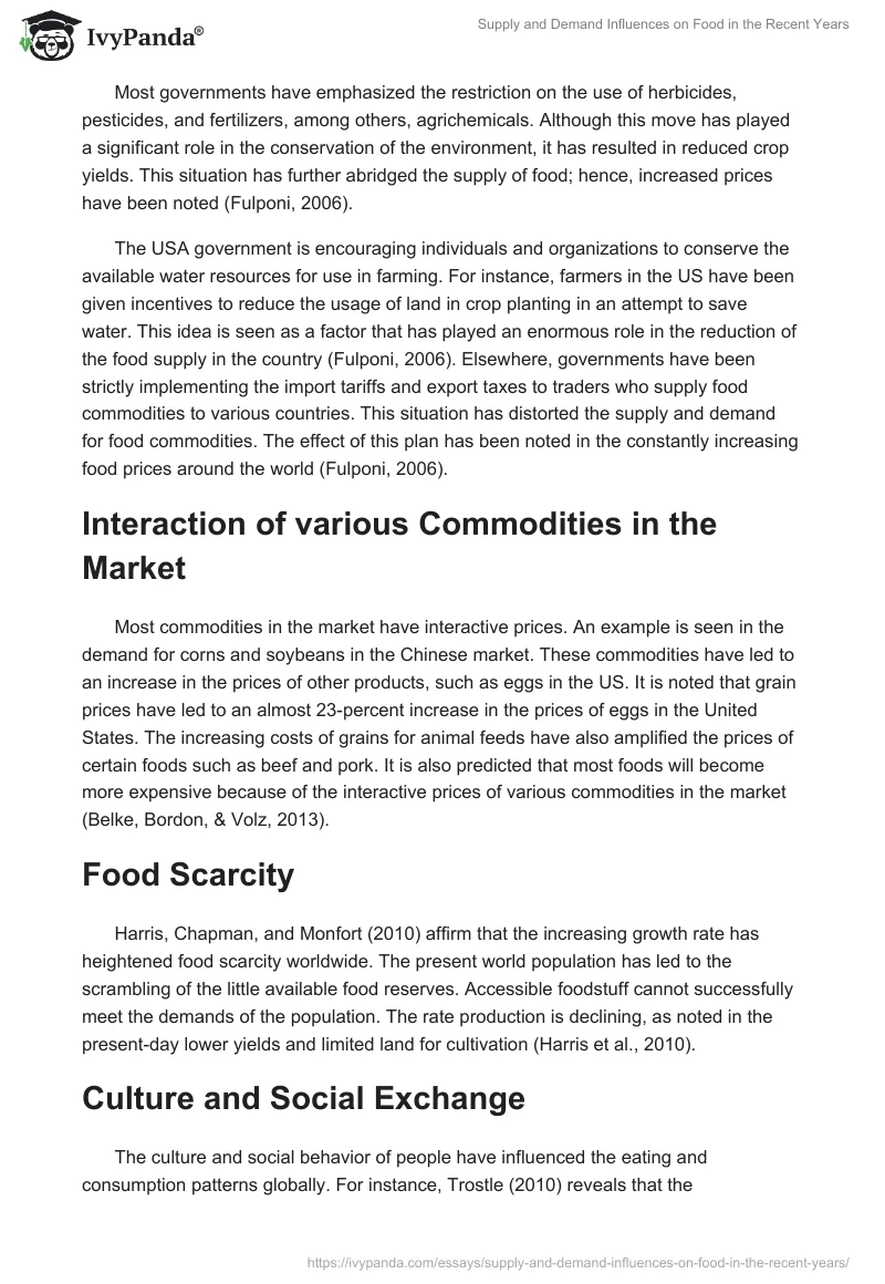 Supply and Demand Influences on Food in the Recent Years. Page 3