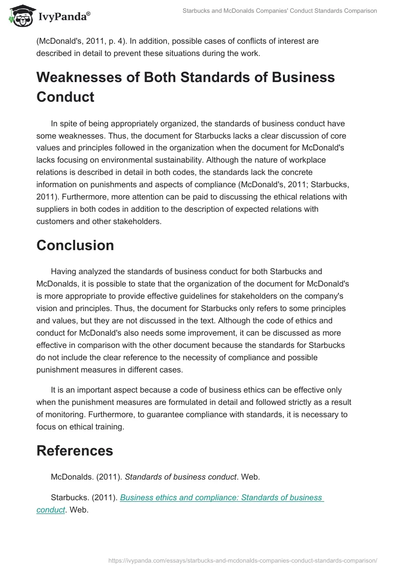 Starbucks and McDonalds Companies' Conduct Standards Comparison. Page 2