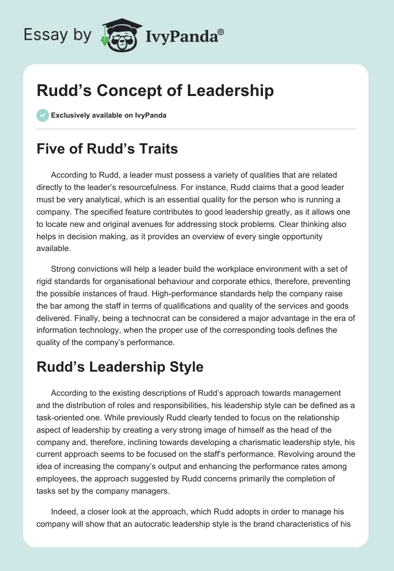 Rudd’s Concept of Leadership. Page 1