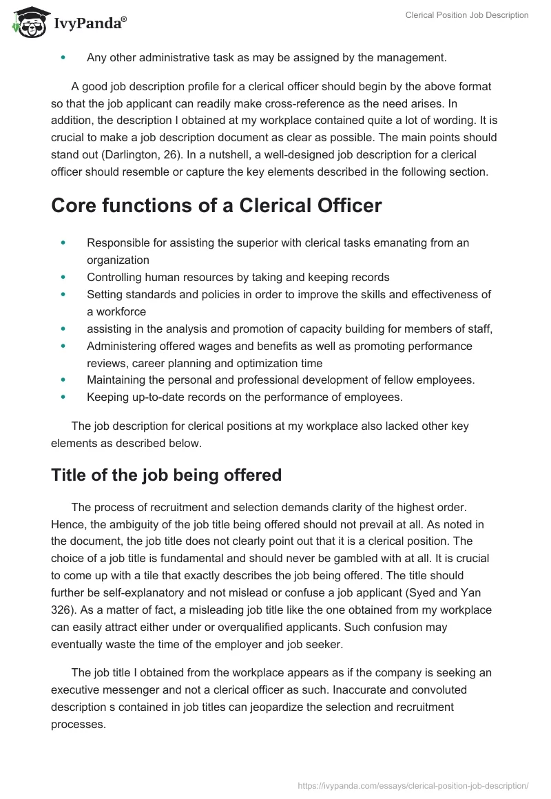 Clerical Position Job Description. Page 2