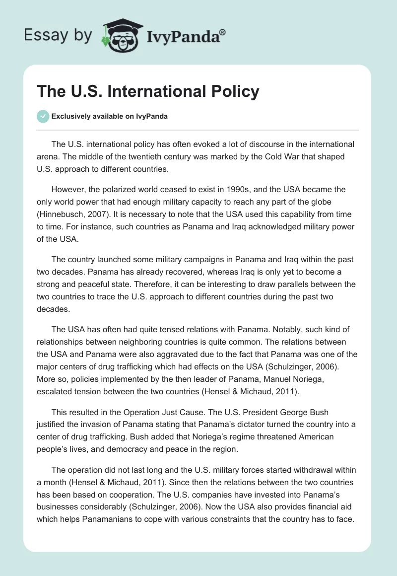 The U.S. International Policy. Page 1