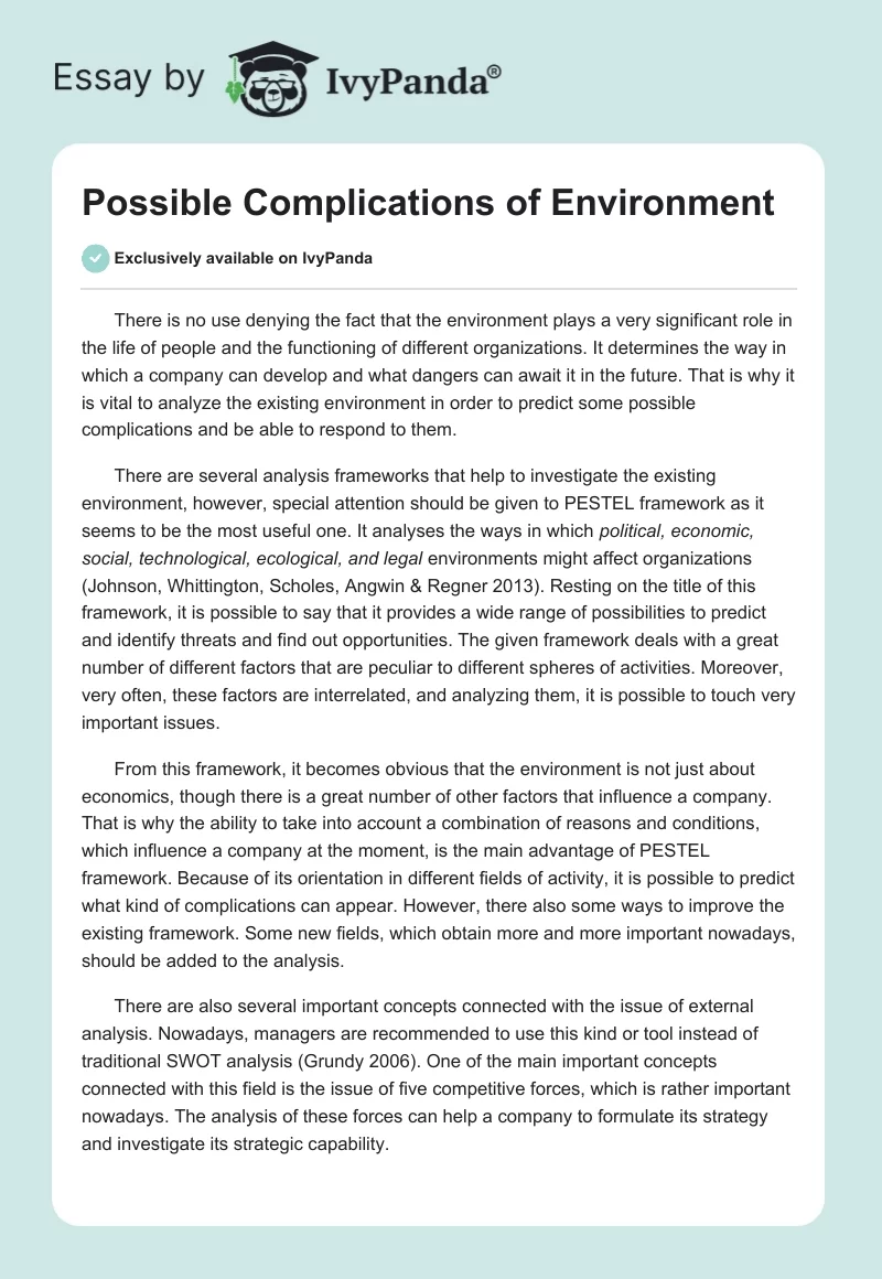 Possible Complications of Environment. Page 1