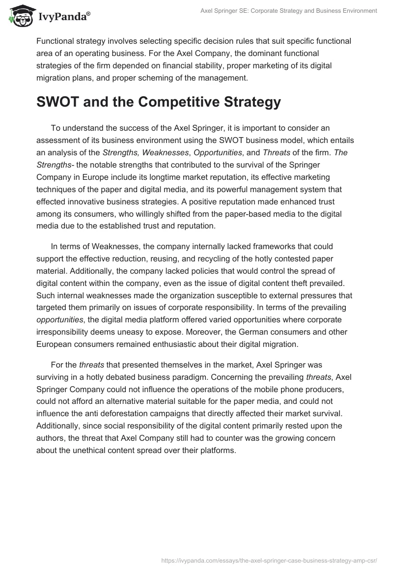 Axel Springer SE: Corporate Strategy and Business Environment. Page 2