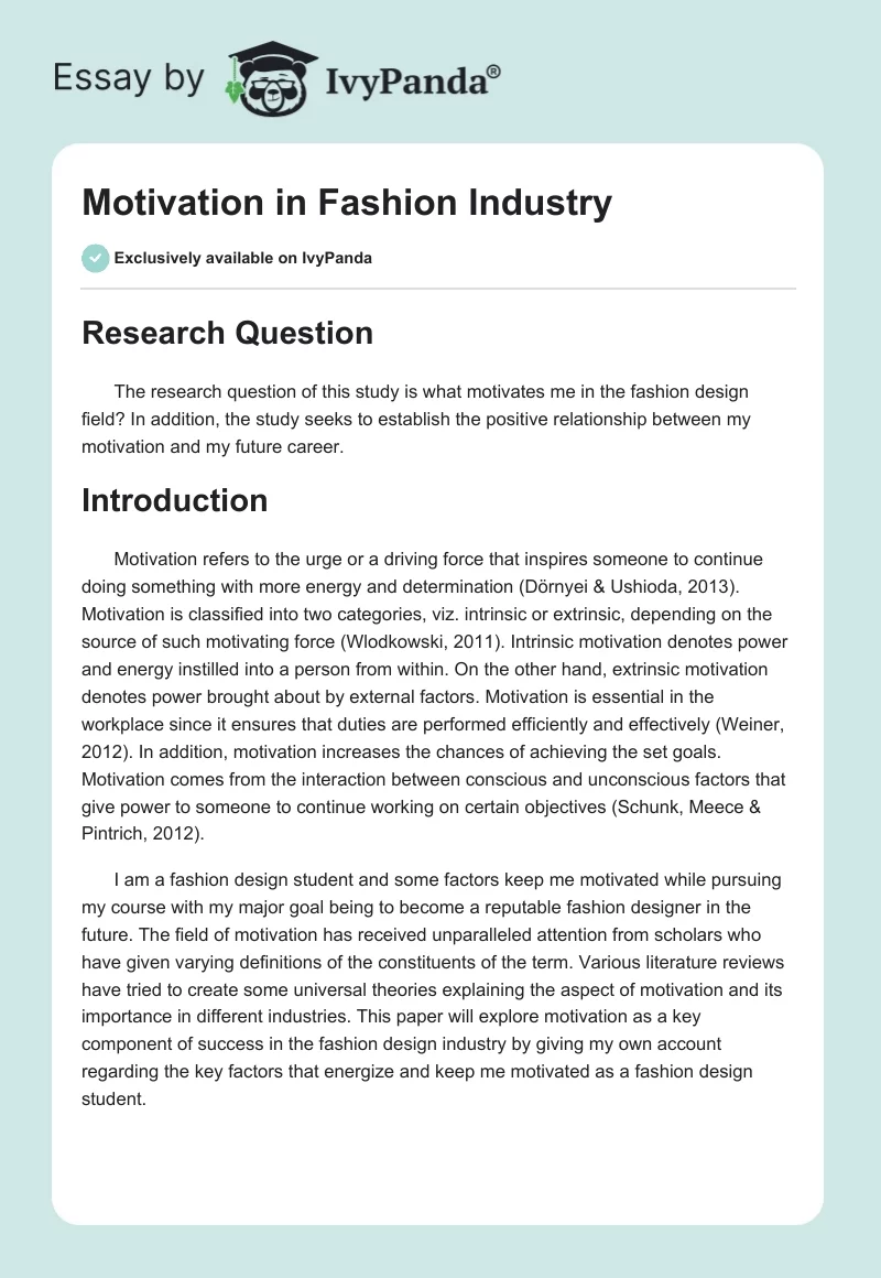 Motivation in Fashion Industry. Page 1