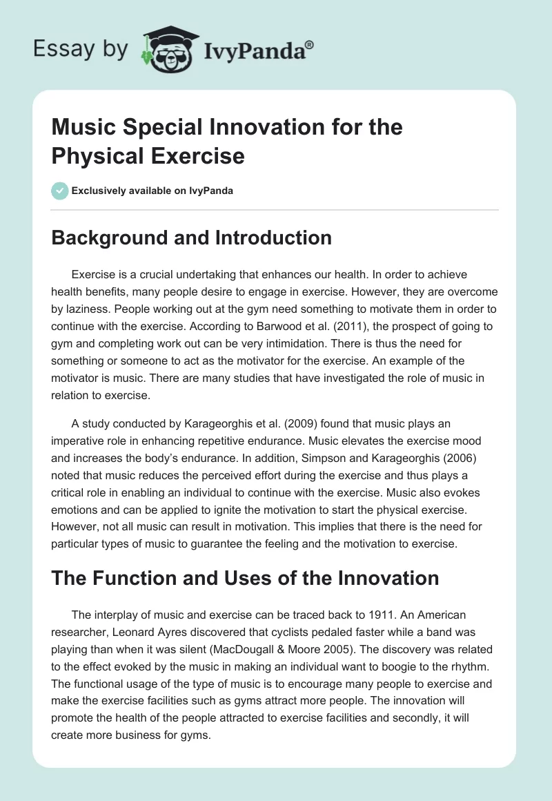 Music Special Innovation for the Physical Exercise. Page 1