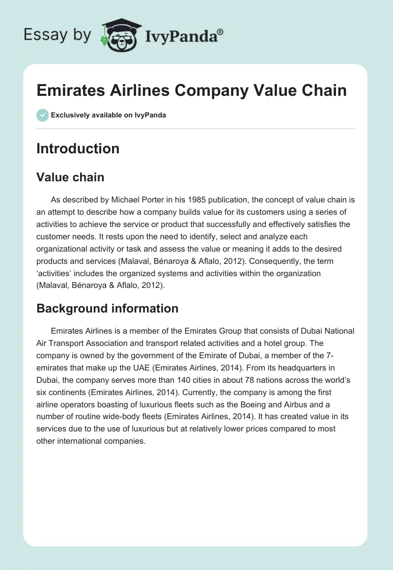 Emirates Airlines Company Value Chain. Page 1