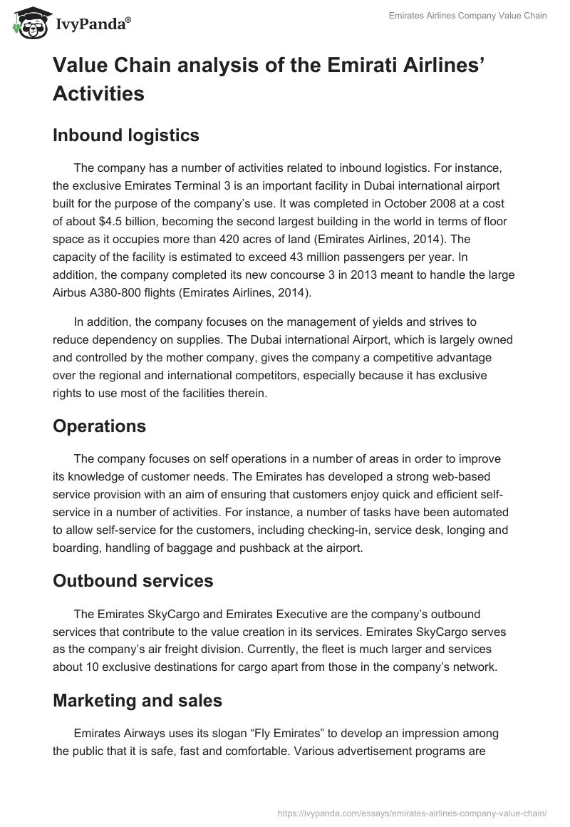 Emirates Airlines Company Value Chain. Page 2