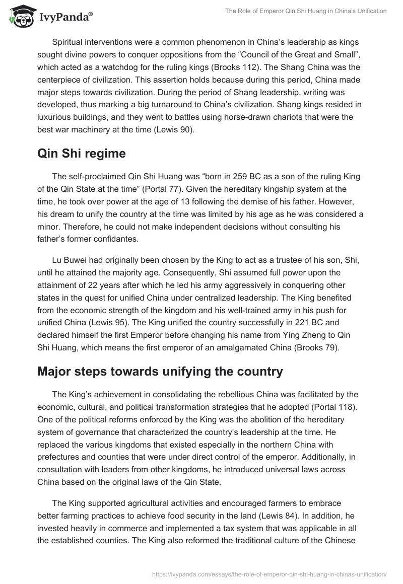 The Role of Emperor Qin Shi Huang in China’s Unification. Page 2
