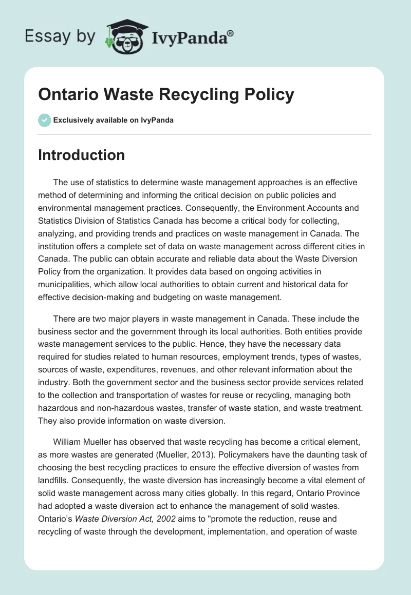 Ontario Waste Recycling Policy. Page 1