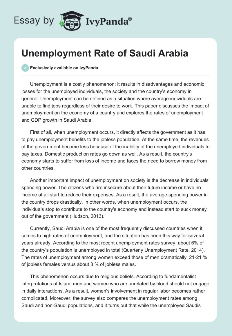 Unemployment Rate of Saudi Arabia. Page 1
