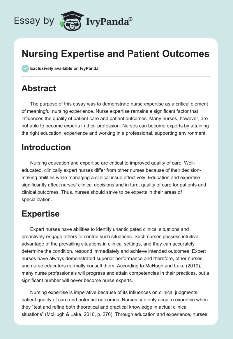 Nursing Expertise and Patient Outcomes. Page 1
