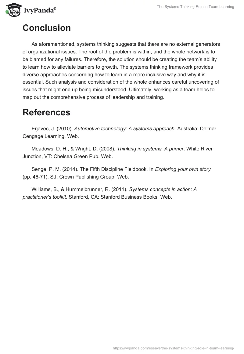 The Systems Thinking Role in Team Learning. Page 4