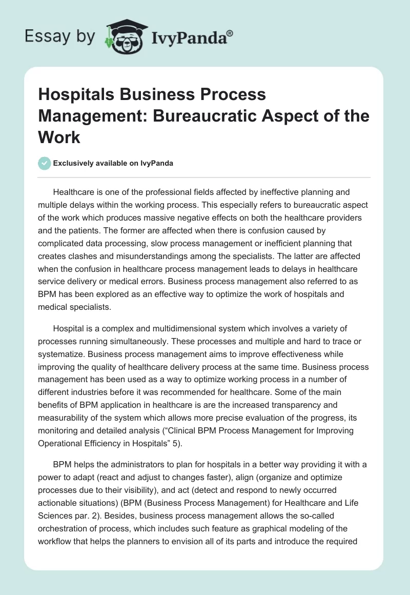 Hospitals Business Process Management: Bureaucratic Aspect of the Work. Page 1
