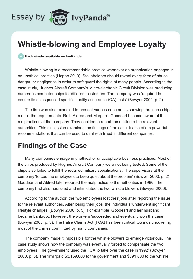 Whistle-blowing and Employee Loyalty. Page 1