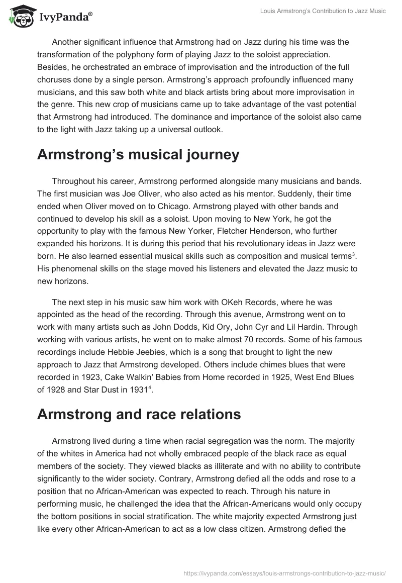 Louis Armstrong’s Contribution to Jazz Music. Page 2