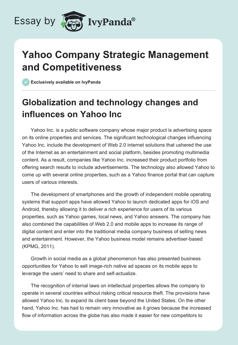 Yahoo Company Strategic Management and Competitiveness. Page 1