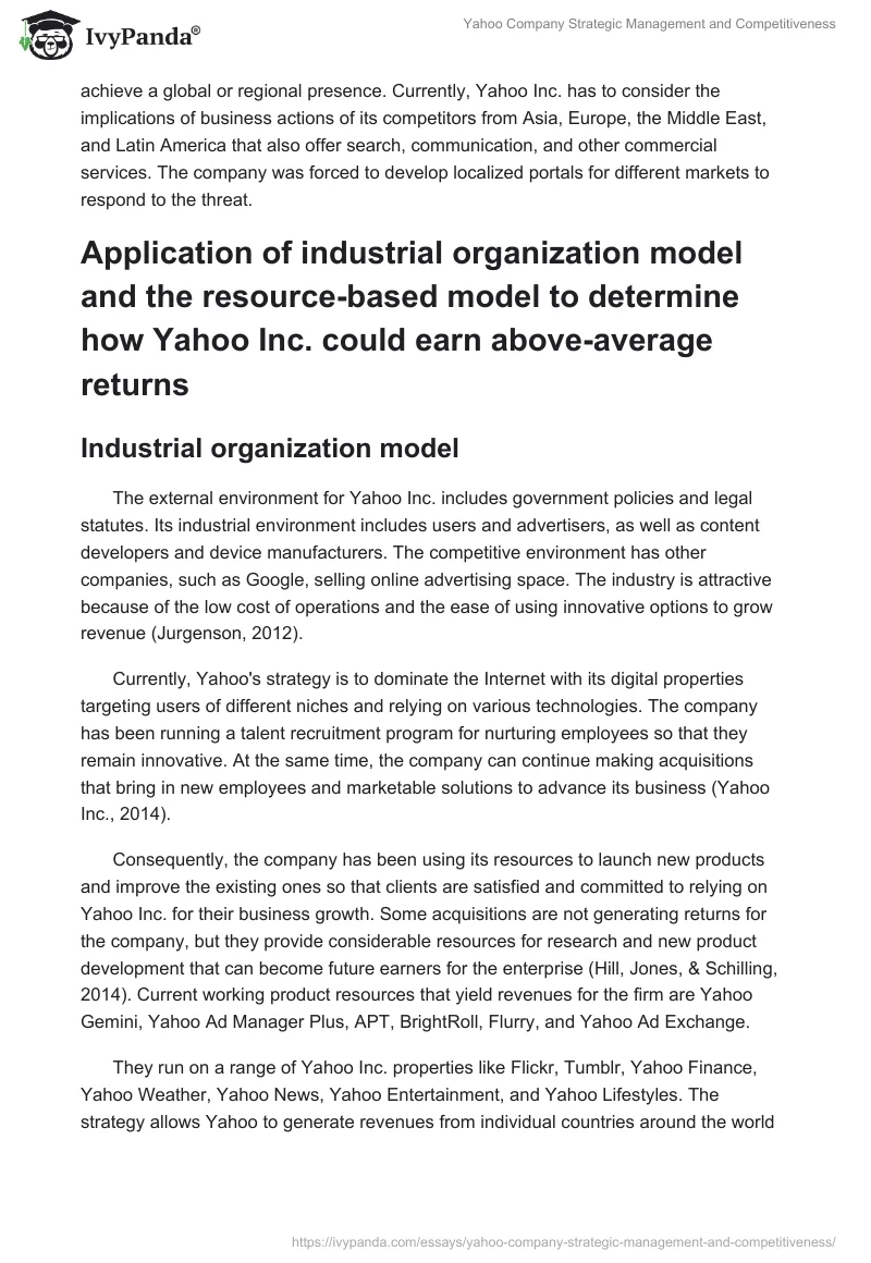 Yahoo Company Strategic Management and Competitiveness. Page 2