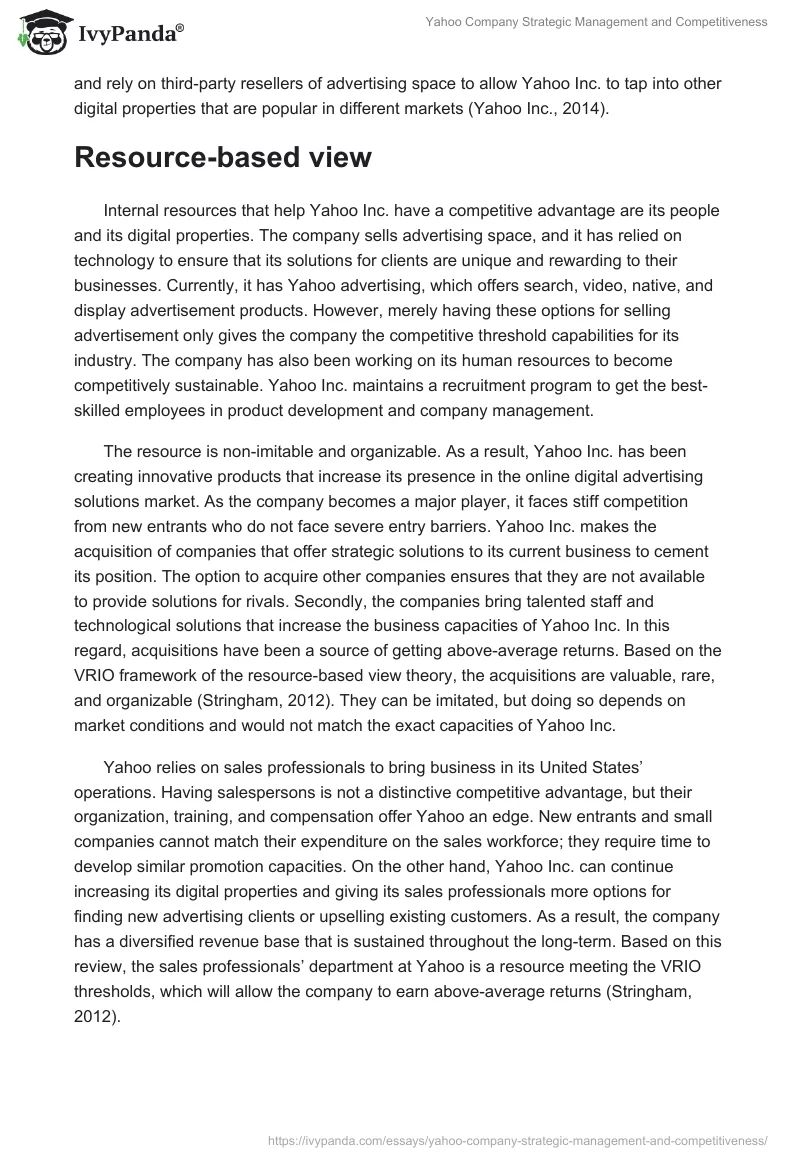 Yahoo Company Strategic Management and Competitiveness. Page 3