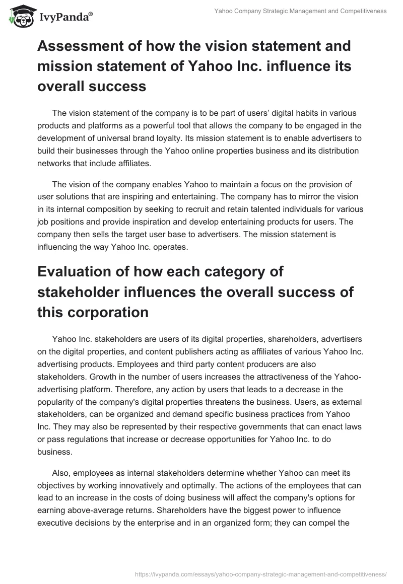 Yahoo Company Strategic Management and Competitiveness. Page 4