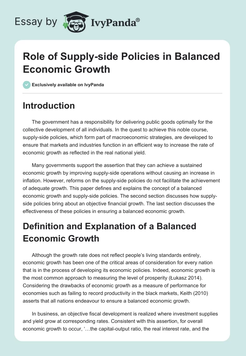 Role of Supply-side Policies in Balanced Economic Growth. Page 1