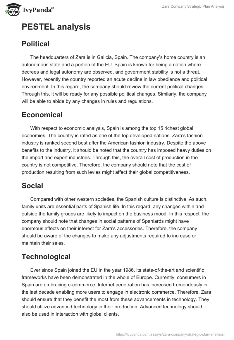 Zara Company Strategic Plan Analysis. Page 2