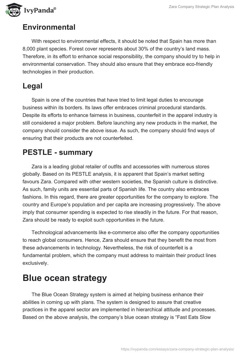 Zara Company Strategic Plan Analysis. Page 3