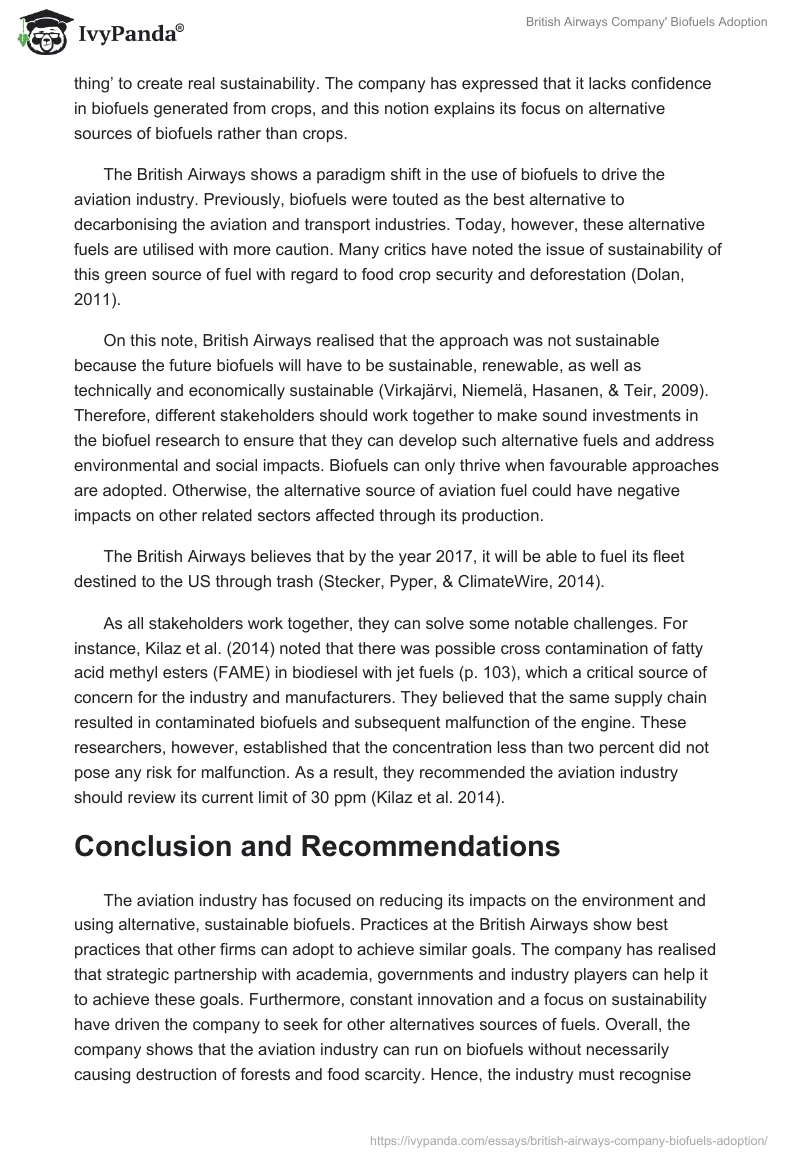 British Airways Company' Biofuels Adoption. Page 5