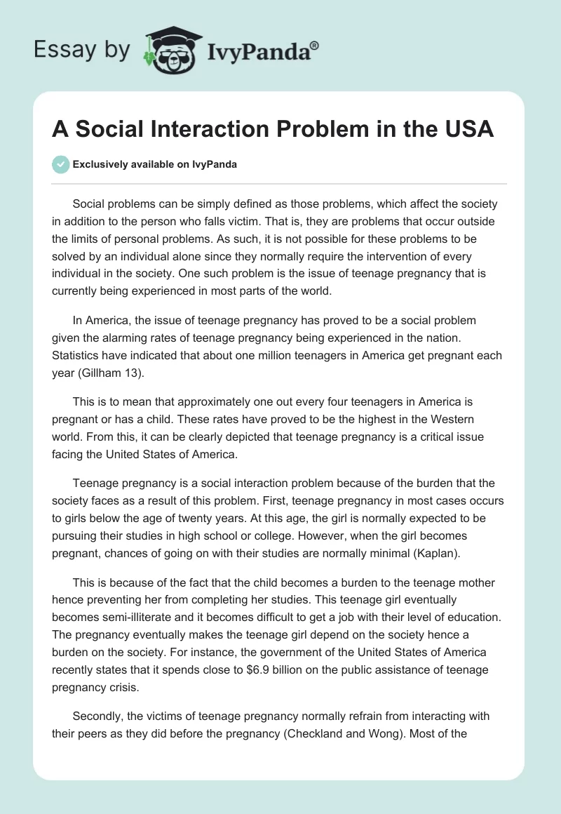 A Social Interaction Problem in the USA. Page 1