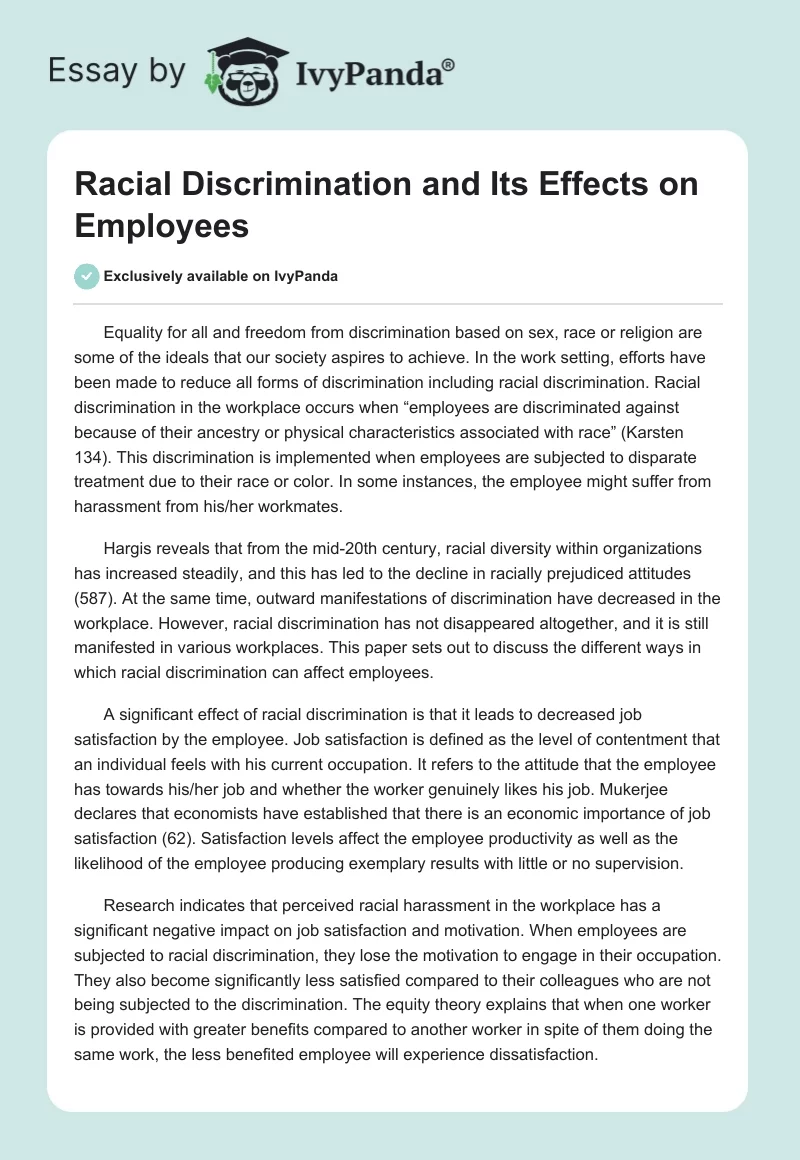 Racial Discrimination and Its Effects on Employees. Page 1