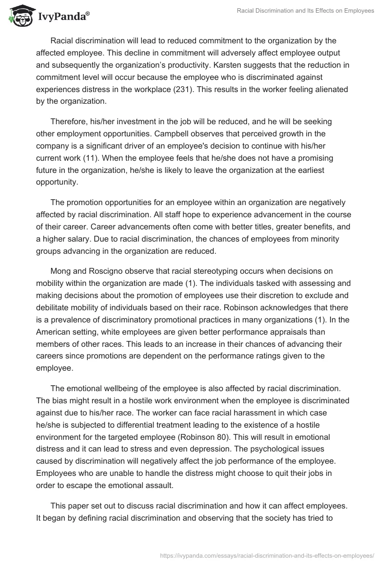 Racial Discrimination and Its Effects on Employees. Page 2