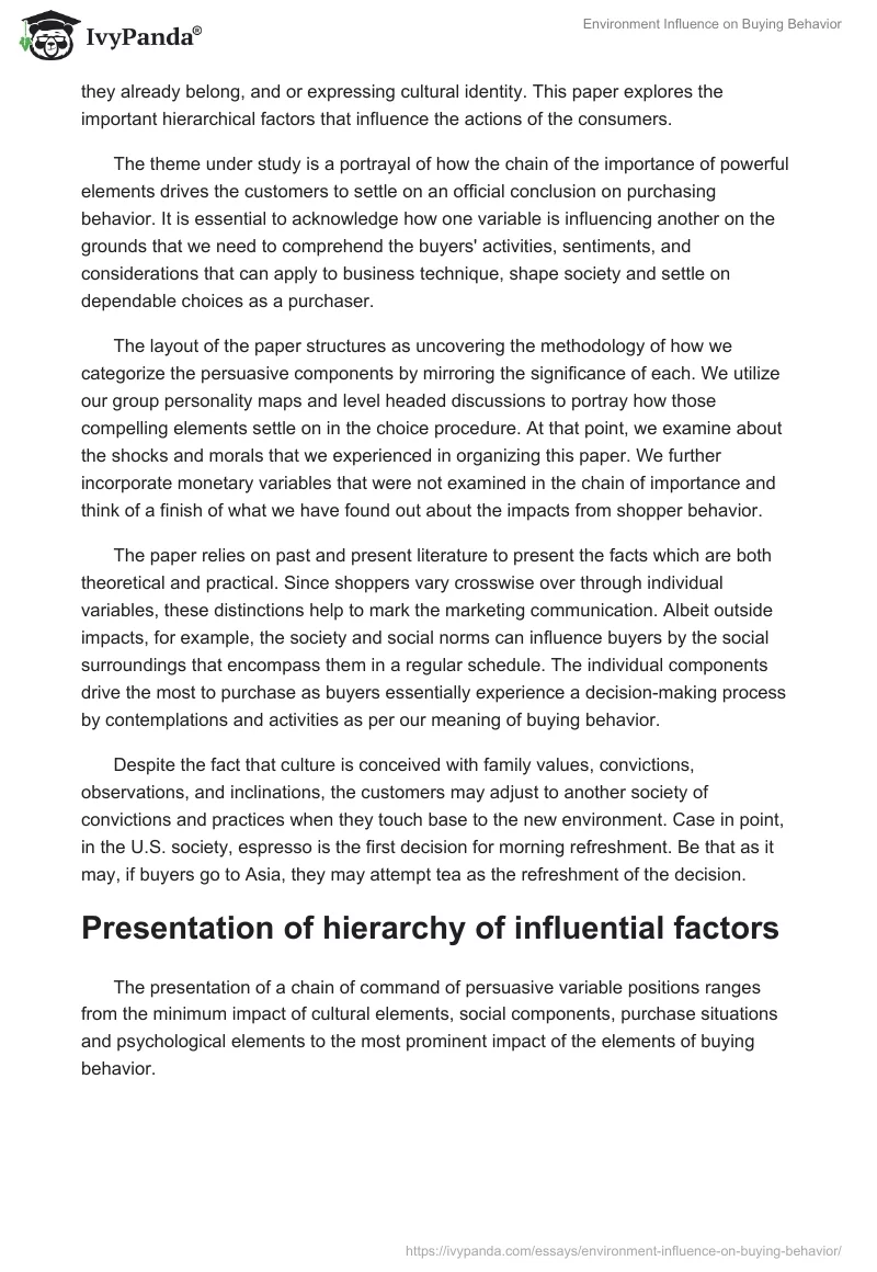 Environment Influence on Buying Behavior. Page 2