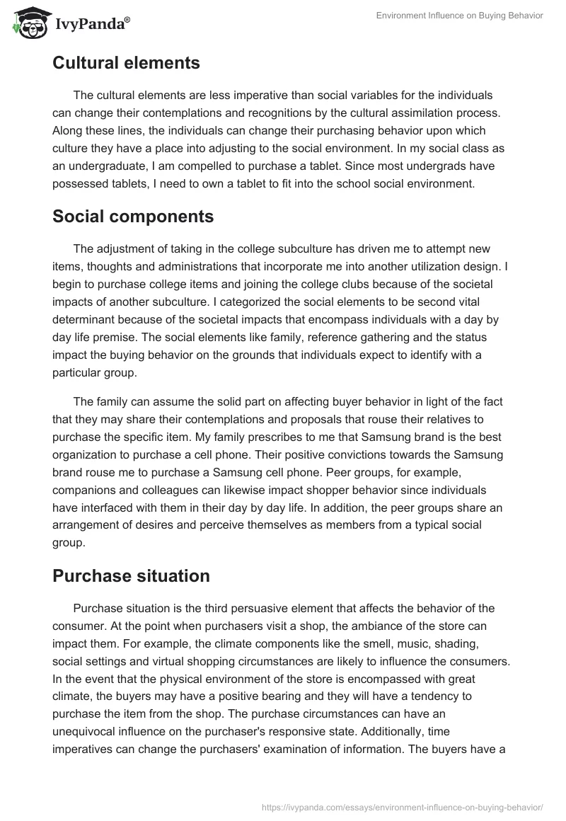 Environment Influence on Buying Behavior. Page 3