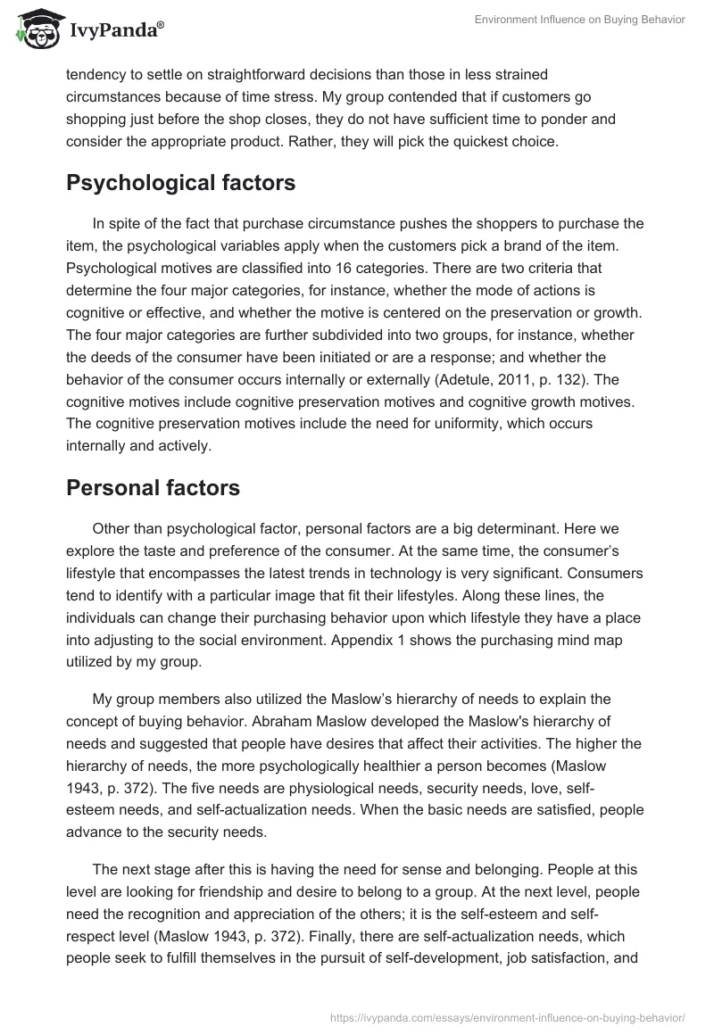 Environment Influence on Buying Behavior. Page 4