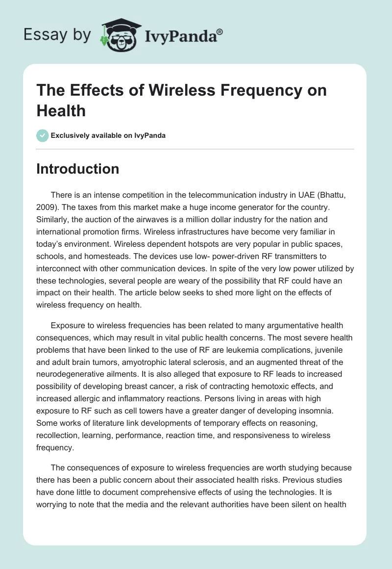 The Effects of Wireless Frequency on Health. Page 1