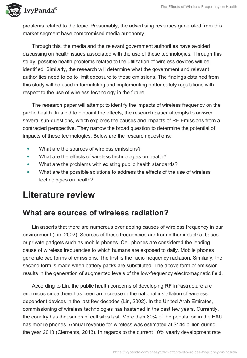 The Effects of Wireless Frequency on Health. Page 2