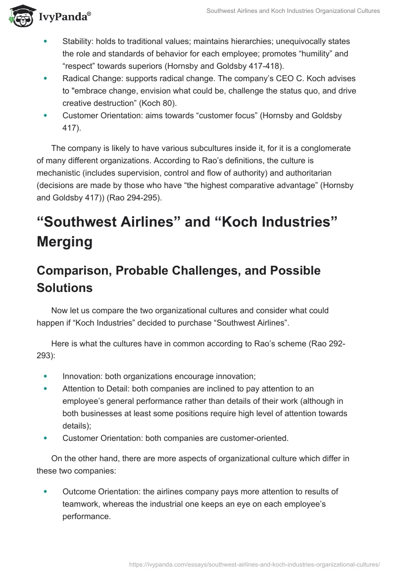 Southwest Airlines and Koch Industries Organizational Cultures. Page 3