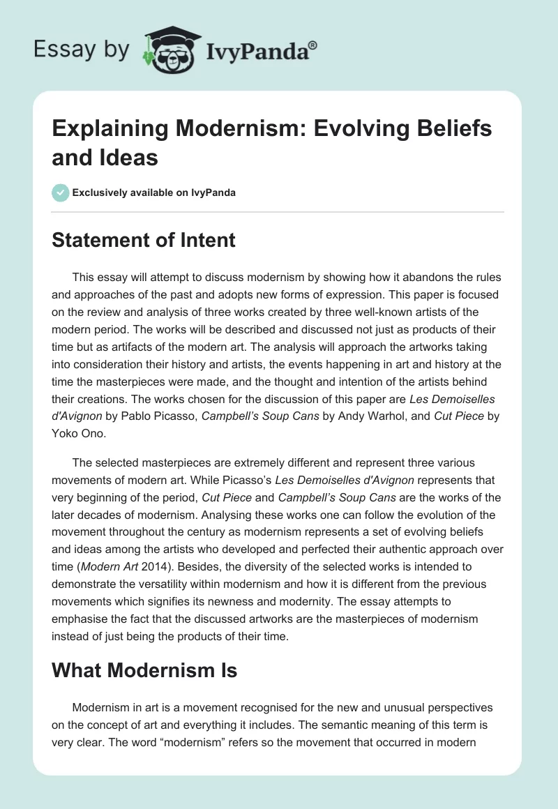 Explaining Modernism: Evolving Beliefs and Ideas. Page 1