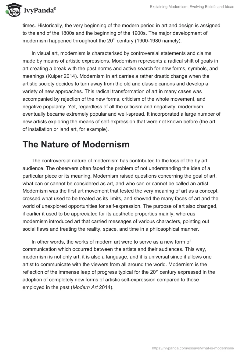 Explaining Modernism: Evolving Beliefs and Ideas. Page 2